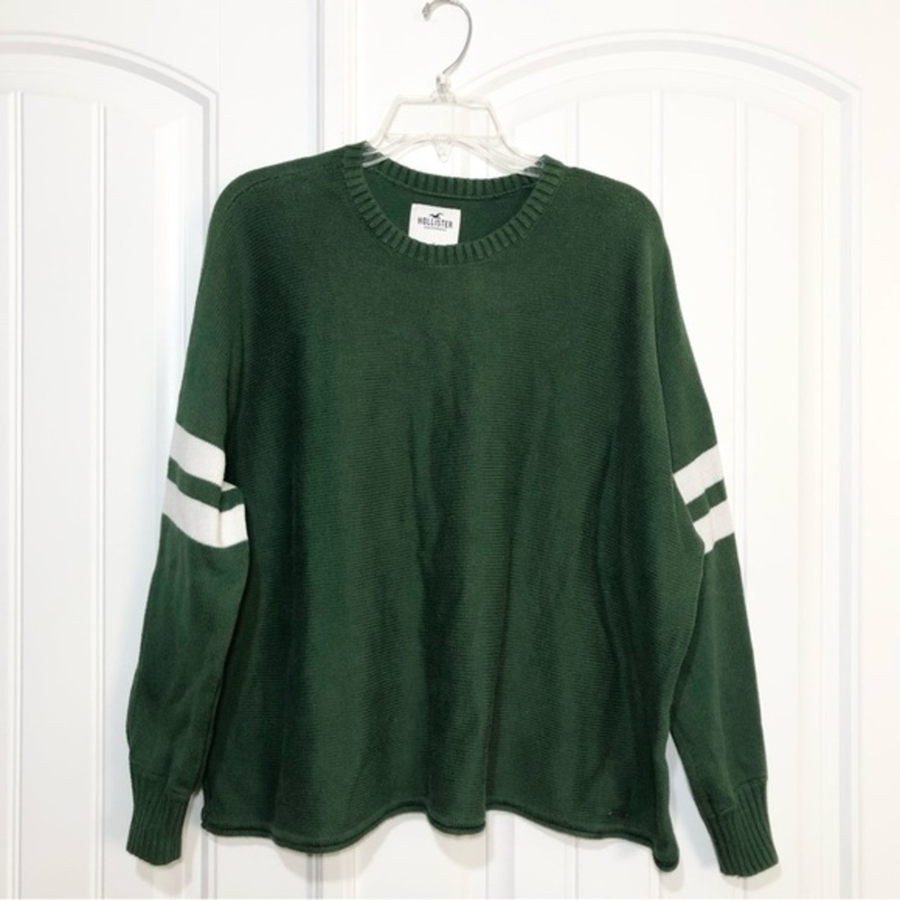 Hollister Oversized Crewneck Green &‎ Ivory Sweater Size S